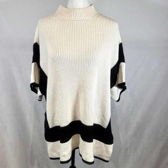 Ann Taylor black and white mock neck color block sweater size XS/S - Picture 3 of 8